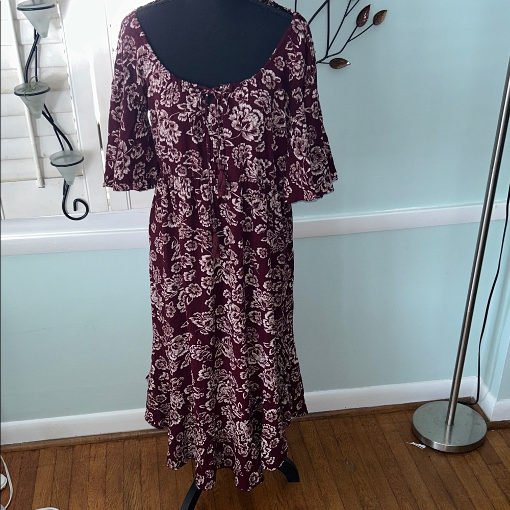 Umgee Burgundy Floral Midi Dress